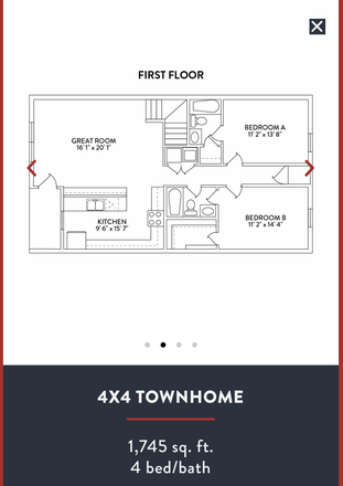 Bedroom will be one of the downstairs one, most likely room A. - 4x4 Townhouse in the Barrack- ISO 1 female roommate!