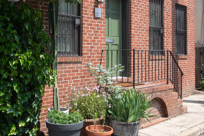 Entrance with new door with keypad access - Rare Ridgely's Delight Detached House: Sunny, Quiet, and Steps from UMB!