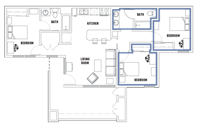 Im not exactly sure which bedroom but its going to be one of the ones highlighted in blue! - On campus Student apartment