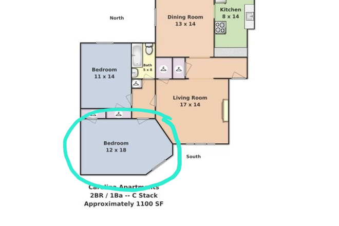 Floorplan - The Carolina Apartments: Fully-furnished private bedroom - $700 only!