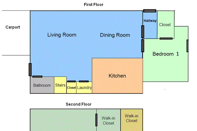 Layout - Rooms in 3BR apt for $400-$625/mo, includes utilities