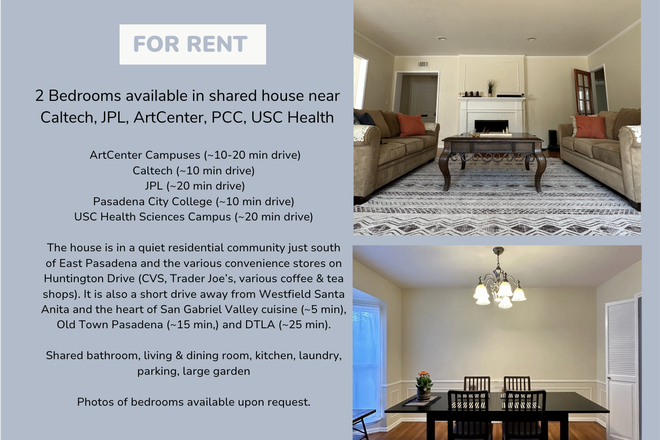 Living room, dining room - Two Bedrooms Available for Rent in Shared House