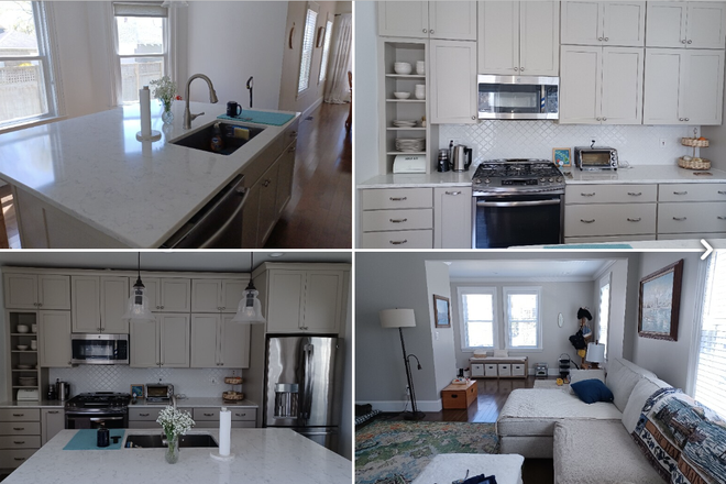 Kitchen Photos, Bottom Right is the Living Room where the front entrance is (at the end and to left) - 3Bed2Bath, Backyard, Driveway, 1.5 floors. The open bedroom is on the second floor! Townhome