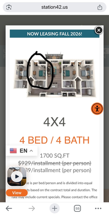 Apartment layout w/ room being sold circled - Station 42