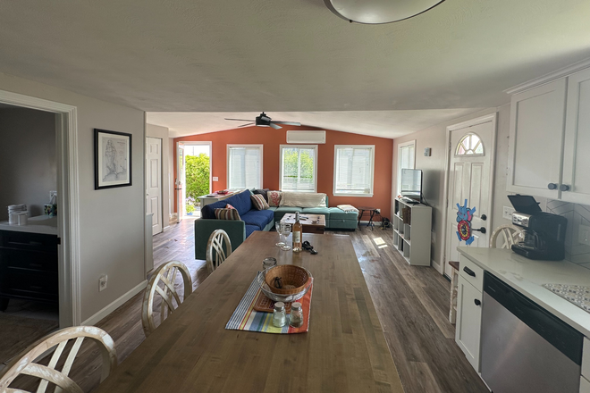 Kitchen and Living Room View - Academic Year 2025 2026 Beach View Furnished 2 Bedroom Cottage Outdoor shower, deck, patio! House