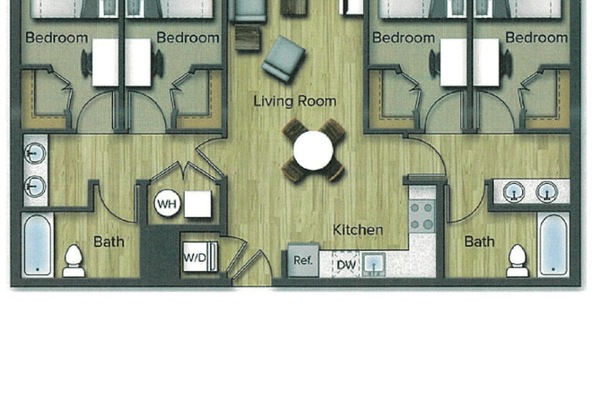 Floor plan, room for rent is on the far right - Terrapin Row Apartments, quiet location and close to campus