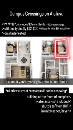 highlighted bedroom is the room for sublet - Campus Crossings on Alafaya