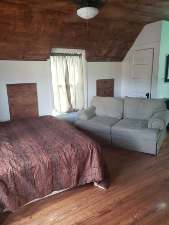 Living area, comes with Queen-size bed and loveseat, small bedside table. - Museum District Garage Apartment--great location