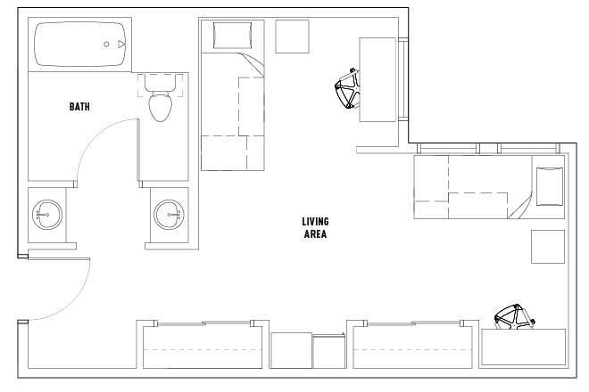 1 Bed - 1 Bath Double - The Suites Apartments