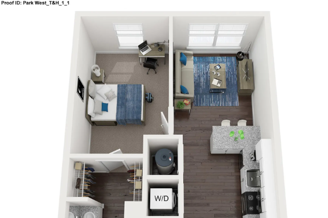 Apartment Layout - Park West Tower 1x1 Apartment