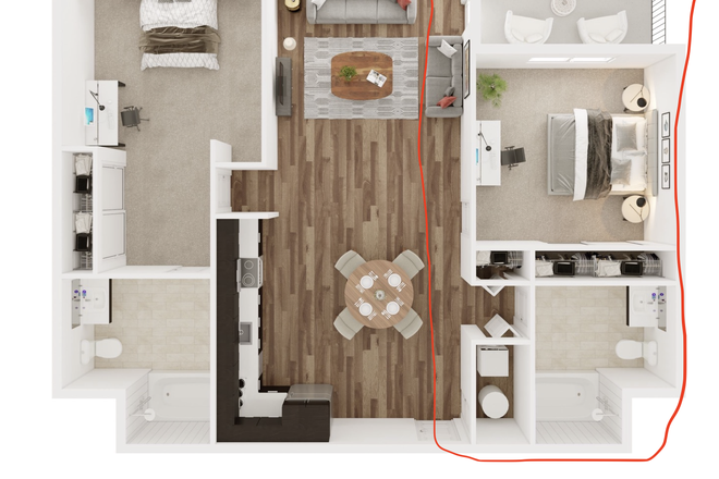 Layout, room circled in red is the one with the offer! - Union 9Seventy Apartments