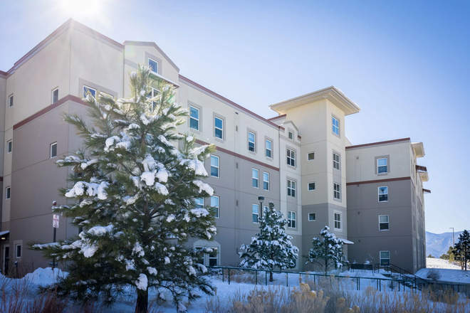 [Placeholder; insert photo description here] - Alpine Village Apartments, on campus