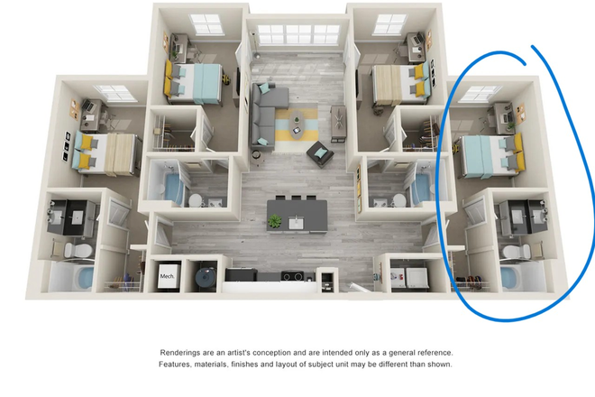 Private room for rent in D1 floor plan - Campus Circle Gainesville