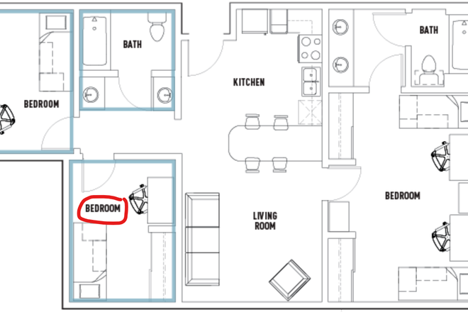 Floorplan with the bedroom circled - VDCN Apartment 29265