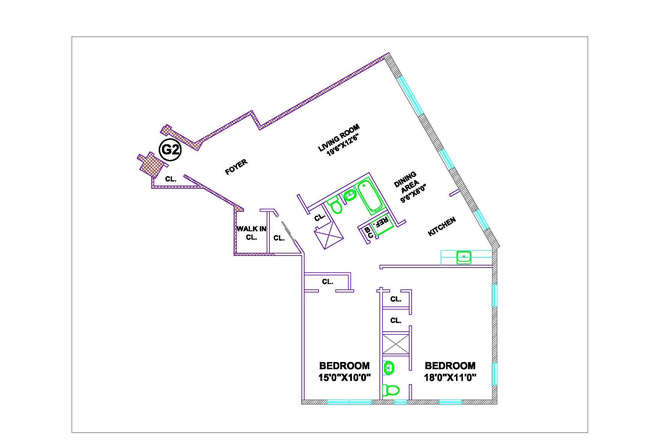 Layout - Huge Bright 2 Bedroom 2 bath Apt Bldg Garden City Border