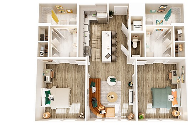 Full floor plan - B2 Deluxe - 1br furnished, lease transfer; Union Blacksburg Apts ($1440)