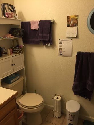 shared bathroom - Available june 16, 2025  FURNISHED BDRM  26 FT LONG WITH VAULTED CEILING, SKYLIGHT AND PATIO