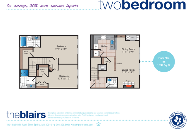 Floor Plan - 2 bed, 2.5 bath downtown Silver Spring Apt.