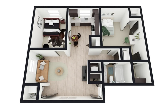 Floorplans, the room available is shown at the top right, the bigger of the two rooms. - The Quarters at East Lansing