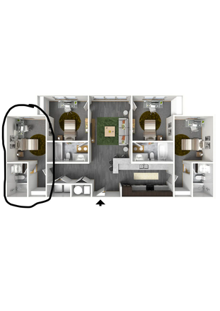 The apartment available is the one circled to the far left. - 1 Bedroom/Bathroom in 4x4 GIRLS PREFERRED Apartment at Bellamy Dahlonega