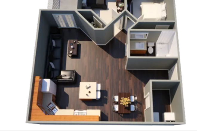Floorplan - Village West 2 bed/1 bath Apartment Sublease (one bed only)