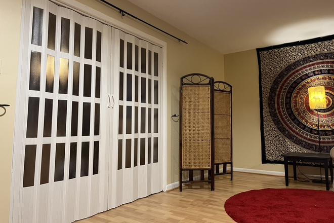 door between kitchen and sleeping study area - Cozy Basement Studio, Steps from Sligo Creek Parkway, 495, Metro Redline, Bus Townhome