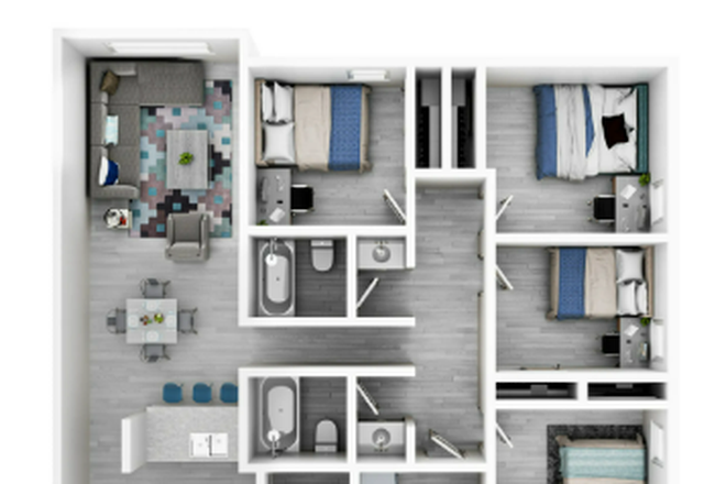 This is the floor plan of this unit. Your room is one in the middle. - Northgate Lakes (Discounted Rent!!!) Apartments