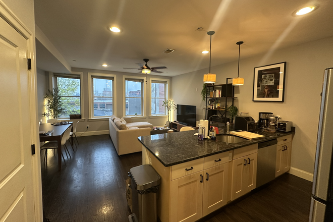 Living Room and Kitchen - Summer Sublet -- Two Bedroom Apartment Close to Roxbury Crossing with Rooftop Deck
