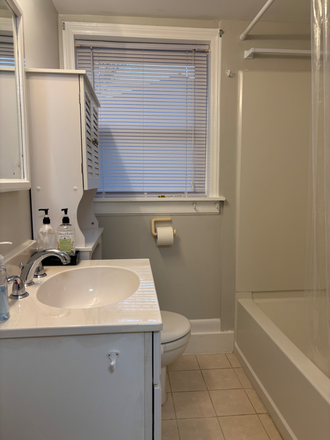 Bathroom with under cabinet and over toilet storage. - Private Apartment in Quiet Neighborhood.