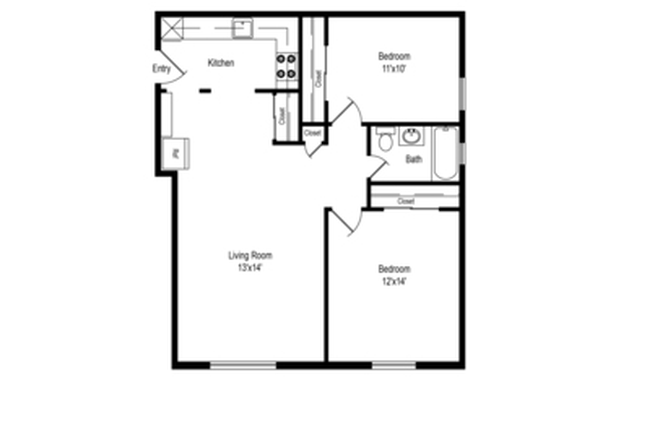 Floor Plan (note: this is mirrored since it's for the unit across the hall) - 2 Bedroom Allston Apartment for Summer Months