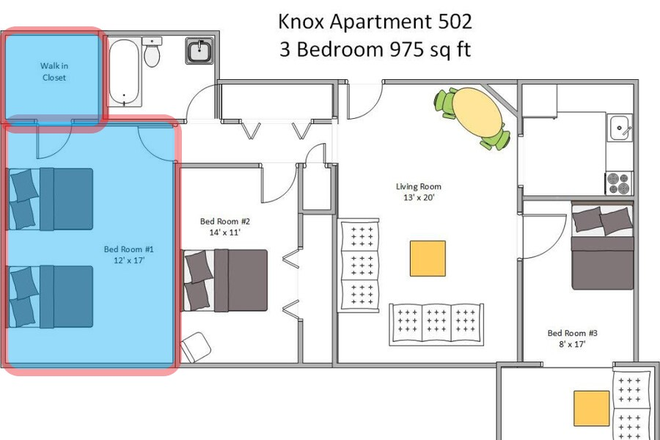 Floor Plan Bedroom #1 - College Park Towers Apartment K502