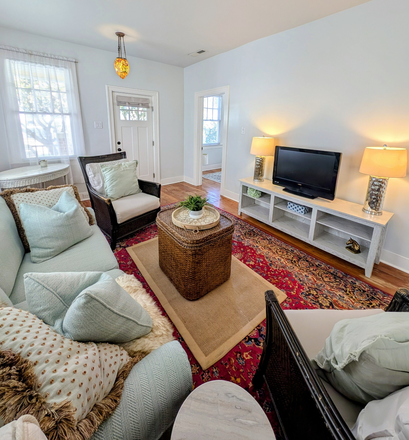 Living room - Charming, Fully-furnished downtown 2 bed 2 bath house for rent