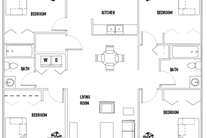 Floor plan of the property, which is a 4x2 - Royal Village Apartments