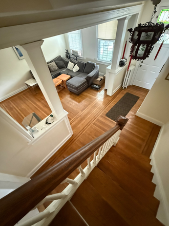 Stairway view of main floor - Live affordably, Walk to JHU: Private Room in Quiet 4 BR House