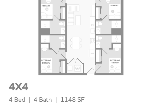 floorplan for unit, reletting for bedroom A, room has not been moved into yet - Hub College Park Apartment Sublet