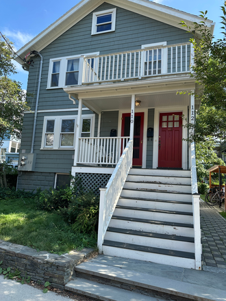 Main entry.  Small yard in front and back for dedicated use. - 3-bdrm in west Cambridge