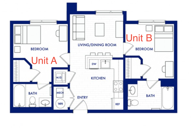 Floor plan of Unit 444 - B - The Valley Apartments and Townhomes