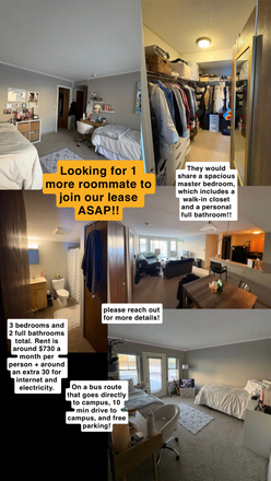 Master bedroom and shared living area - Mill Valley Estates (10 minutes from campus!!)