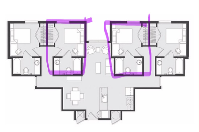 Apartment Layout with 2 Rooms for Sublease Highlighted - Midtown Apartments
