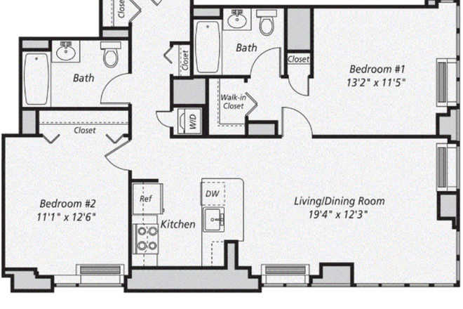 Floorplan. Bedroom listed is on the bottom left - Bedroom and Private Bathroom in Downtown BK - Ava Fort Greene Apartments
