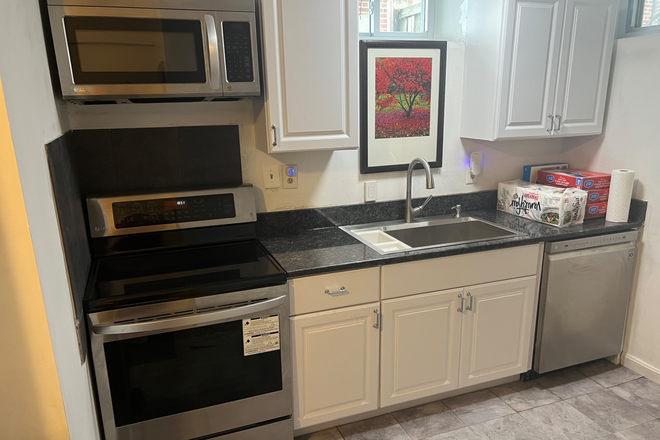 Granite kitchen, stainless sink, and hands-free faucet. - Luxury Basement Oasis: 1BR/1BA, Private Entry, EV Parking & Free Utilities Apartments