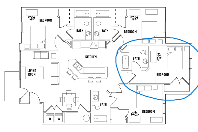 Apartment Layout, Room Highlighted - The Province