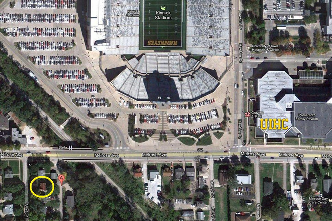 Map of location near UIHC and Kinnick Stadium - Location, Location, Location.   House is one block from UIHC.