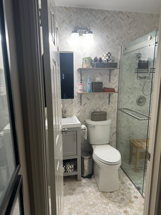 Downstairs bathroom, almost private - Room in resort style house near hiking trail