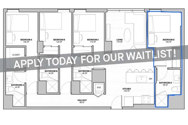 Floorplan. Room D (very right). - Rise on Chauncey Apartments