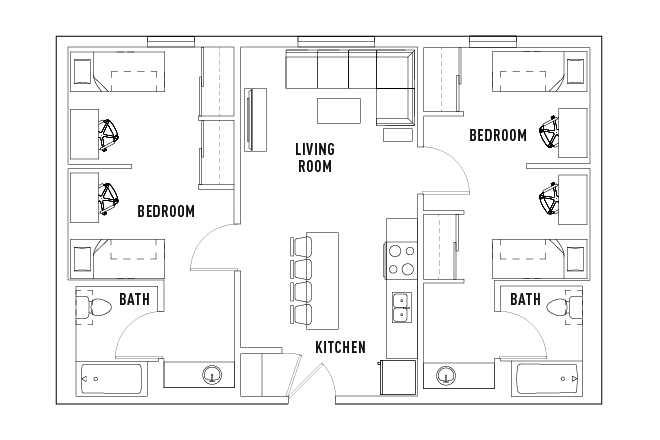 Floorplan - NORTH DISTRICT 1 2BED 2BATH (SHARED) LEASE RELET (ON-CAMPUS)