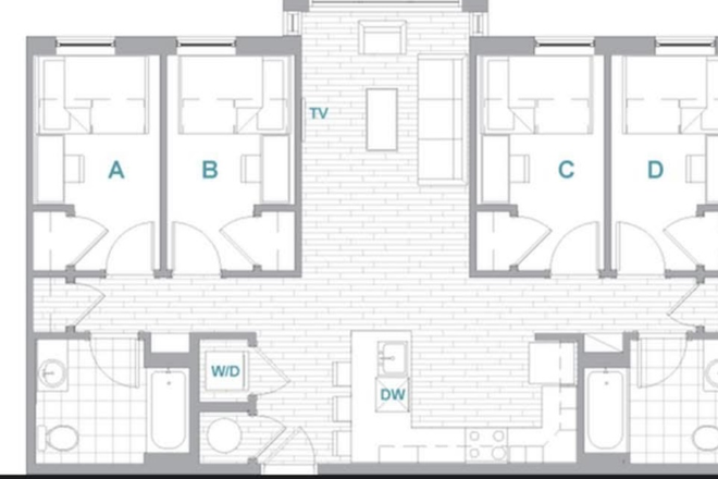 4x2 Landmark Apartment Floor Plan (all 4 bedrooms available) - Landmark Apartment Sublease - Spring 2026