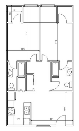 South Capitol Floor Plan - On Campus, 2 Bedroom 2 Bathroom, courtyard, garage parking, secure building Apartments