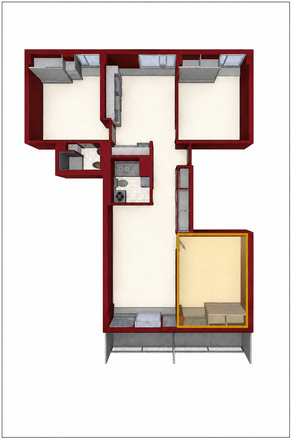 Floorplan, your room would be next to the balcony - Unfurnished Room in 3BD Sublet - Peabody Terrace, Minutes Away From Harvard Campus Apartments