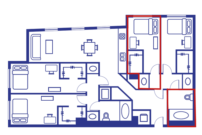 Bedroom Layout - University View, 1 bed in 4x2 apartment